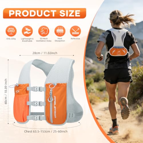 Maelstrom Running Vest, Lightweight Hydration Pack with 500ml Soft Flask - color: Orange