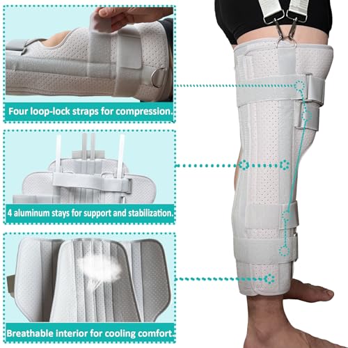 Three-Panel Knee Immobilizer & Knee Stabilizer - Leg Support Splint for Knee Pre-and Postoperative Injuries & Instabilities - Straight Leg Brace with Shoulder Strap to Prevent Sliding (23") - size: 23”