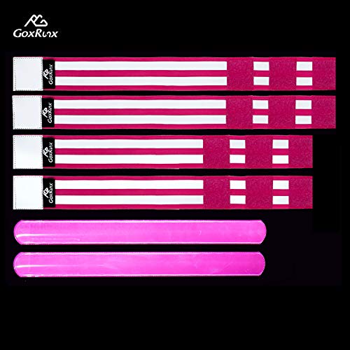 GoxRunx Reflective Bands Running Gear 6 Pack-Adjustable Reflective Armband Arm Wrist Ankle Leg Bands Reflectors -Reflective Tape Straps for Clothing Night Running Cycling Walking -Slap Bracelets - color: Pink