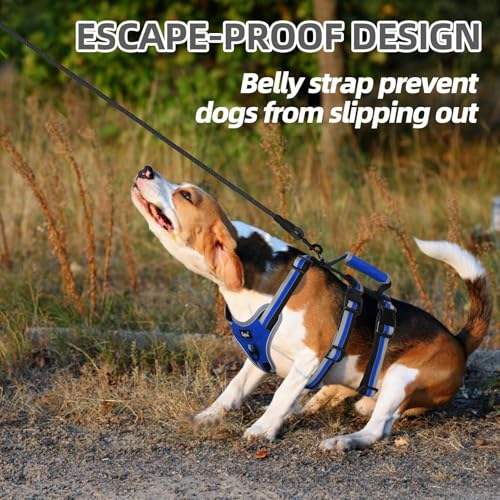 PUPTECK Escape Proof Dog Harness with Padded Handle, No Pull Pet Vest Harness Durable Reflective for Medium Large Dogs Walking Training and Running, Navy Blue, XL - color: Blue, size: X-Large
