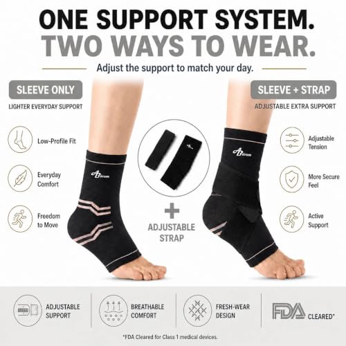ABIRAM Ankle Brace Compression Sleeve with Adjustable Support Strap - color: Rose, size: Medium