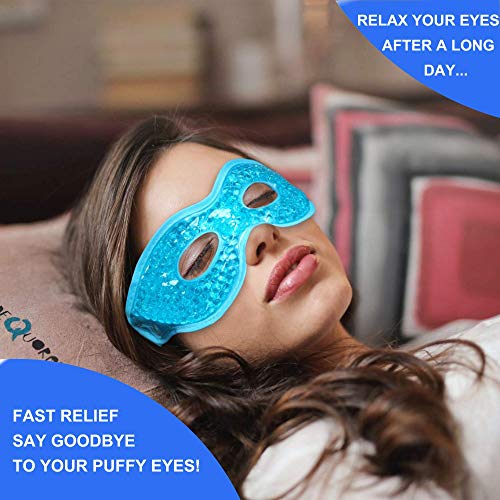 2PCS Gel Eye Mask Reusable Cold Therapy Gel Bead Eye Mask for Puffiness/Dark Circles/Eye Bags/Dry Eyes/Headaches/Migraines/Stress Relief (Blue) - color: Blue