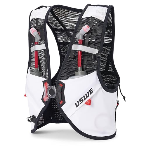 USWE Pace - Running Vest Hydration Pack with 2 x 500ml UltraFlask, Backpack for Men and Women - style: 8L, White, Medium