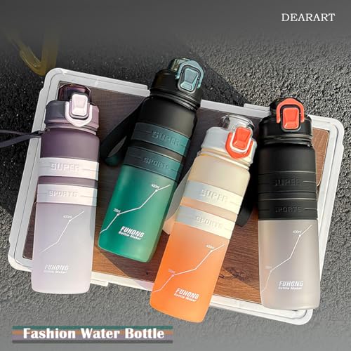DEARART Dark Cyan Water Bottle with Locked Button, Frosted Bottle 100% Leakproof No Straw Silicone Anti Slip Ring, Suit Sport Office School Travel Gym, 30oz (900ml) - color: Dark Cyan