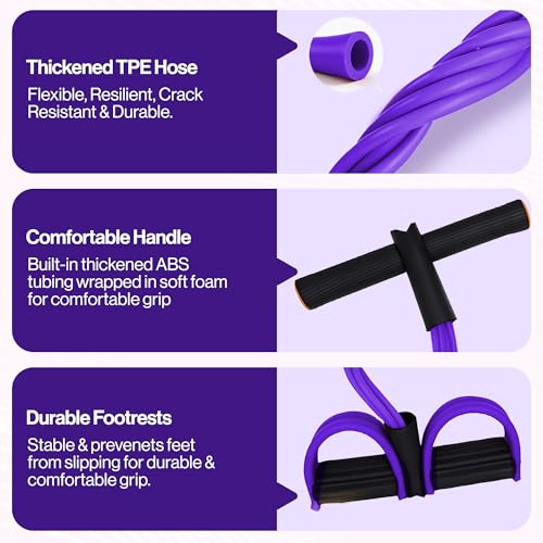 Pedal Resistance Band with Handle, 6 Tube Multifunction Foot Pedal Resistance Band, Arm & Waist Training Tummy Trimmer Ab Workout Equipment for Home Gym Men Women - color: Purple