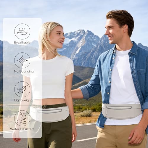 Slim Running Belt for Women Men,Phone Holder Waist Pack,Runners Fanny Pack - color: Light Gray