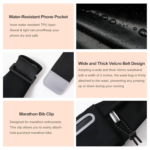 Running Belt Fanny Pack: 3 Pocket Waist Bag for Men Women Workout Exercise Fitness Phone Holder Fits All Phones with Bib Clip, Black - color: Black