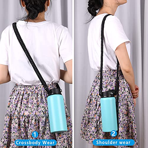 Wongeto Paracord Handle Carrier Holder with Shoulder Strap,Compatible with Hydro Flask Wide Mouth Water Bottles - color: Black 1