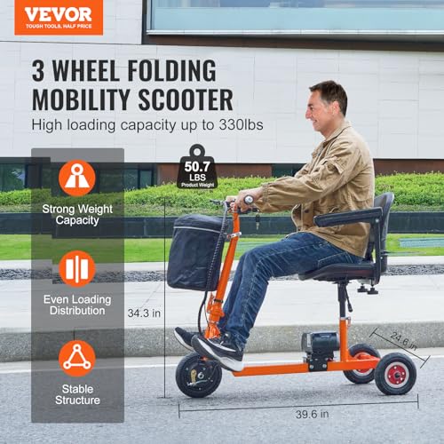 VEVOR 2025 Upgraded Lightweight Mobility Scooter for Adults & Seniors,50lb Foldable, FAA & Cruise Approved with 12 Mile Range & Removable Battery. Supports 330lbs