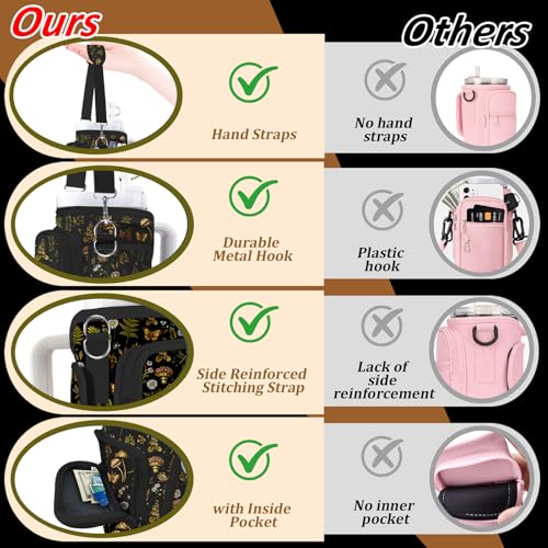 Water Bottle Carrier Bag for Stanley 40/30oz Cup Tumbler with Phone Pocket,Insulated Crossbody Water Bottle Holder with Adjustable Strap,Water Bottle Sling Pouch for Hiking Walking Camping Accessories - color: Mushroom Butterfly Flowers