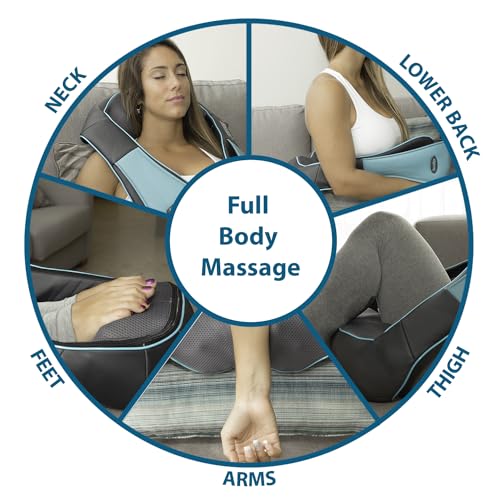 InvoSpa Shiatsu Neck and Back Massager with Heat - Deep Kneading Pillow for Massage - Electric Full Body Massager - color: Blue