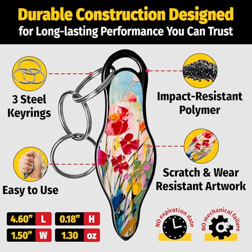MUNIO Self Defense Keychain – Lightweight, Stylish & Portable Safety Tool for Women & Men – Non-Lethal Kubotan, Easy to Use - color: Painted Bloom
