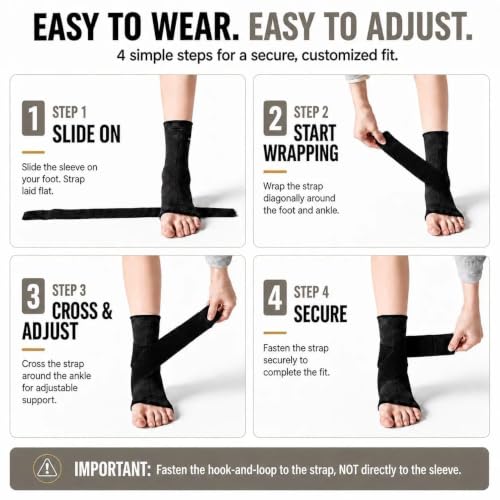 ABIRAM Ankle Brace Compression Sleeve with Adjustable Support Strap - color: Gray, size: Large