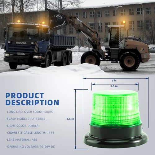 Green Rooftop Beacon Strobe Lights w/Magnetic Base, 1-Pcs - color: 1× Green