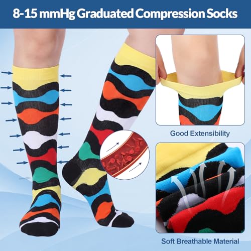 Shyyween 12 Pairs Men Knee High Compression Socks - size: Large, style: Geometric Texture