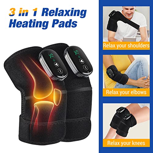 Cordless Electric Heated Knee Massager, 3-in-1 Heated Knee Massager with Heat for Knee Elbow Shoulder Wrap with 3 Vibration & Heating Modes (2 Pack) - style: Black 2 Pack