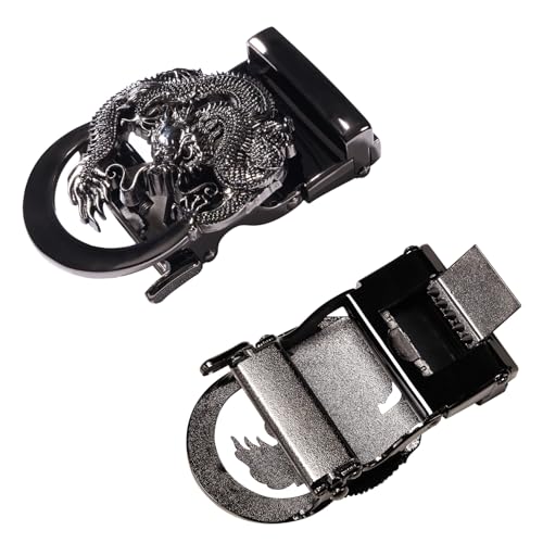 Dubulle Ratchet Belt for Men Leather Adjustable Designer Fashion Buckle - color: Black Dragon, size: Adjustable Fit 35" to 45" Waist