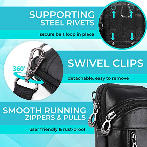 Small Leather Crossbody Shoulder Bag Men Belt Clip Phone Holster Case Belt Loop Pouch Waist Bag Pack Fit for iPhone 17/16/15/14/13 Pro Max Galaxy Note 9 8 S25/S24/S23 Ultra (Black) - color: Black