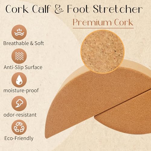 Cork Calf Stretcher Foot Rocker - Half Moon Yoga Block for Plantar Fasciitis, Recovery Ankle Stretcher Balance Blocks Leg Muscle Strength Traning Sports Workout Equipment, Anti-Slip