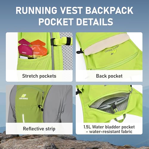 N NEVO RHINO Running Vest with 1.5L Water Bladder, Hydration Vest Pack - color: Yellow