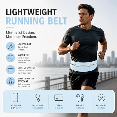 Slim No-Bounce Running Belt - Waterproof Exercise Waist Pack for Marathons, Hiking & Dog Walking - Hidden Travel Money Belt for Phones - color: Blue