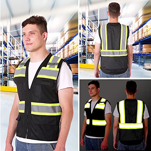 ProtectX High Visibility ANSI Class 2 Safety Vest with 6 Pockets - color: Black - Solid Fabric, size: Small