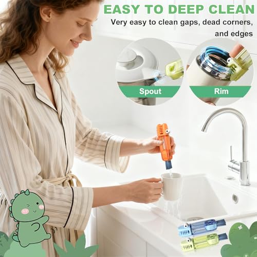 3 in 1 Cup Lid Gap Cleaning Brush, Portable Water Bottle Brush, Multifunctional Bottle Cleaner Brush Set for Tight Spaces, Bottle Gaps, Straws, Tumblers, Travel Mug Caps(3 PCS) - color: Blue, Orange, Green(3pcs)