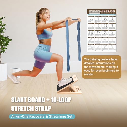 Slant Board Calf Stretch with Stretch Strap, 460 lb Portable Incline Board