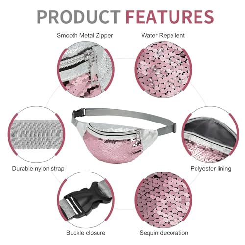 Holographic Sequined Fanny Packs for Women, Waist Belt Bag Fashion, Crossbody Bum Bag for Running, Red - color: Red