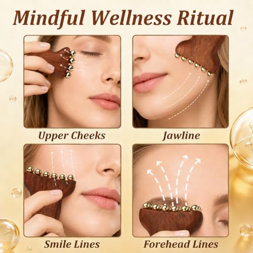 Dual-Head Cooling Copper Beads Arm Massager and Sandalwood Acupoint Pen for Feet, 2-in-1 Odorless Wood Therapy Tools for Lymphatic Drainage and Muscle Recovery, Home Spa Manual Massager Set, 2pcs
