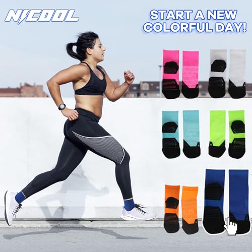 NIcool Cycling Socks For Men, 1/3 Pairs Bright Seamless Compression Running Crew Socks Youth Cushioned Tennis Quarter Socks - color: 3 Pairs Green & Royal Blue & White