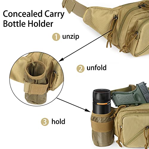 Concealed Carry Pistol Waist bag Tactical Conceal Carry Pistol Bag Fanny Packs Handgun Holster Pouch with Bottle&Gun Holder Fits 1911 Glock etc - color: Khaki
