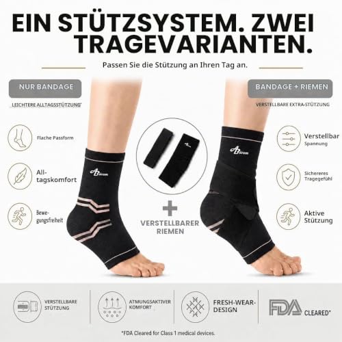 ABIRAM Ankle Brace Compression Sleeve with Adjustable Support Strap - color: Pink, size: Medium
