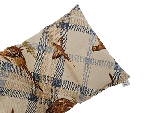 Microwavable LOVEwrap Neck & Shoulder wrap -Heated microwavable Warming Soothing Muscle Pain Relief Fatigue Relaxation - Unscented 6 x 24 - flaxsSeed - Natural Soft Cotton - Pheasant Bird Plaid Beige - color: Pheasant Plaid