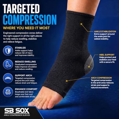 SB SOX Ankle Brace Compression Sleeve for Men & Women - color: Black/Gray, size: Small