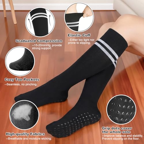 Jspupifip 6 Pairs Compression Socks with Grips for Running Yoga - color: Black, size: Large-X-Large