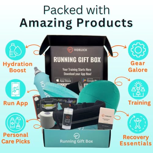 Vorlich Running Gift Box – 13 Essential Items for Runners Female & Men – Includes Run APP. Training Plan, Running Belt, Anti-Chafing Balm, LED Headtorch, Folding Water Bottle & More Female & Men – Includes Running Belt, Anti-Chafing Balm, LED Headtorch, F