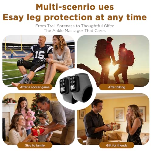 Foot Renew Massager for Neuropathy,4-in-1 Cordless & Portable Foot and Ankle Massager for Heel Warming Heating Pad Heated Brace Wrap With 5 Vibration Modes,4 Heat Levels,Portable for Home,2pcs,Grey