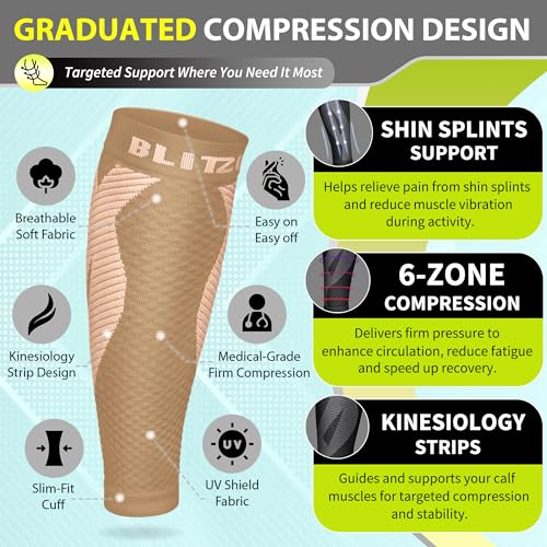 BLITZU Calf Compression Sleeves, Footless Compression Socks for Men & Women - color: Nude, size: Small/Medium