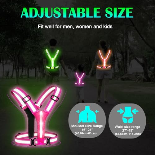 LED Reflective Vest Running Gear, Light Up Running Vest Rechargeable, Night Safety Gear for Walking Running Cycling - color: Pink