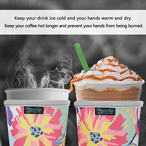 Reusable Insulated Neoprene Iced Coffee Sleeve, Hot & Cold Drink Cooler Cover for 16-32oz Cups, Compatible with Starbucks/Dunkin/McDonalds, Durable Beverage Holder for Cold Soda, Multi-Pattern Options - color: Pattern1