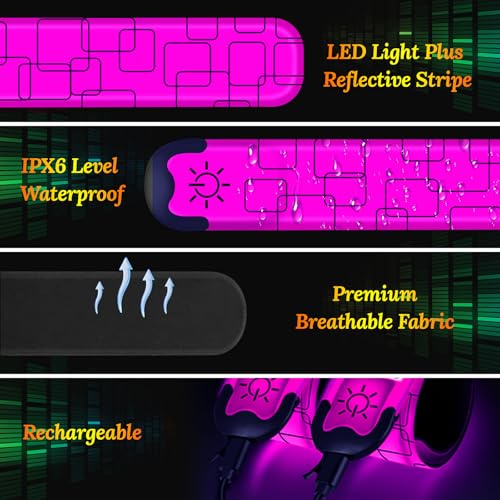 2PCS LED Armband Rechargeable for Running and Walking at Night Safety Gear - color: Rose Red