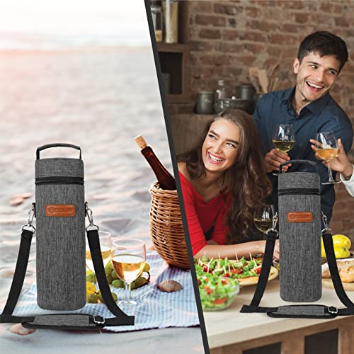opux Single Bottle Wine Bag Carrier Insulated Cooler Tote, Charcoal Grey - color: Charcoal Gray