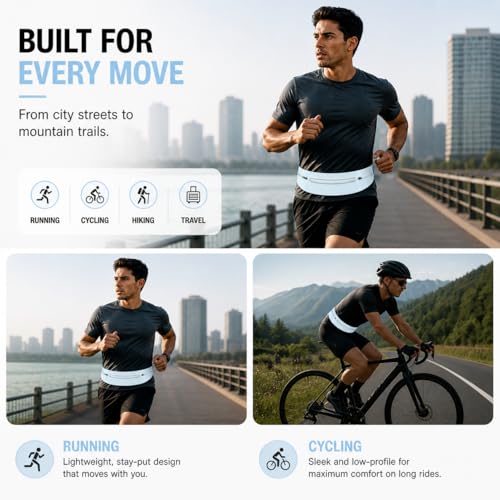 Slim No-Bounce Running Belt - Waterproof Exercise Waist Pack for Marathons, Hiking & Dog Walking - Hidden Travel Money Belt for Phones - color: Blue