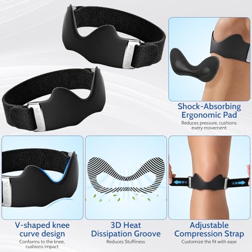 Silicone Patellar Tendon Support Strap, 2 Pack Knee Strap for Knee Pain Relief, Adjustable Knee Patella Band Strap for Tendonitis, Running, Squats