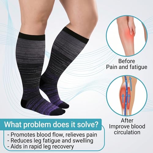 4 Pairs Plus Size Compression Socks, Large Wide Calf Knee High Socks for Women and Men, 15-25 mmHg Support Socks - size: 3X-Large