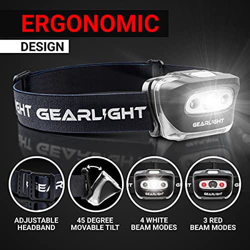 GearLight USB Rechargeable Headlamp Flashlight for Running, Camping, and Outdoor LED Headlight Camping Headlamps - Head Lamp Light for Adults, Kids, Emergency Gear - Black - 2 Pack - size: 2 Pack, Rechargeable (USB)