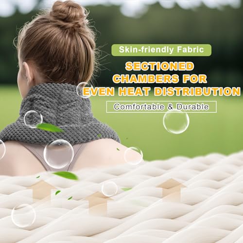 UNCN Long Wide Heating Pad for Neck and Shoulders Back 33x5.9 Microwavable Large Moist Heat Pack Warm Hot Compress Neck Wrap Weighted Bag Massage Reusable Herbal Nature Calming Portable 1.95Pounds - color: Gray