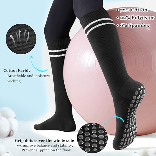 Cotton Compression Socks Women&Men with Grips Non Slip 15-20mmHg Knee High Graduated Sock for Nurse, Pregnancy, Yoga - color: 02-3 Pairs-black White Gray, size: Small-Medium