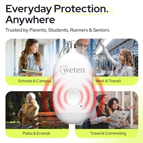 Rechargeable Personal Alarm Keychain, 130dB Siren, LED Light, White - color: D - White